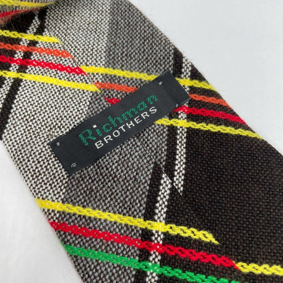 Vintage Richman Brothers Tie Tartan Striped Brown Grandpa Preppy Goblincore - Picture 4 of 6